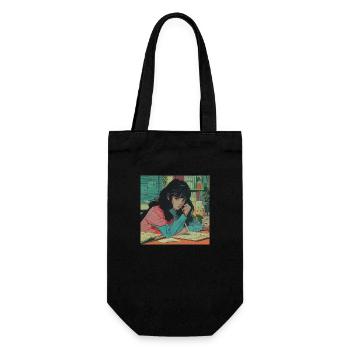 80er Jahre Anime Mädchen beruhigender hochwertiger Modedruck - Geschenkbeutel für Flaschen - Schwarz - Vorne