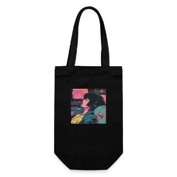 80er Jahre Anime Typ beruhigender hochwertiger Modedruck - Geschenkbeutel für Flaschen - Schwarz - Vorne