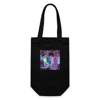 80er Jahre Anime Typ beruhigender hochwertiger Modedruck - Geschenkbeutel für Flaschen - Schwarz - Vorne