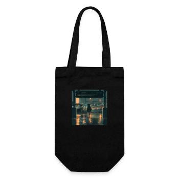 80er Jahre Anime Mädchen beruhigender hochwertiger Modedruck - Geschenkbeutel für Flaschen - Schwarz - Vorne