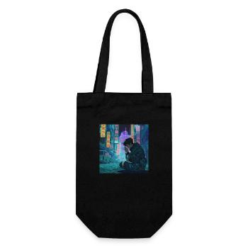80er Jahre Anime Mädchen beruhigender hochwertiger Modedruck - Geschenkbeutel für Flaschen - Schwarz - Vorne