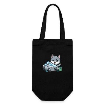 Un loup mignon lave une voiture - Sac à bouteille - noir - Devant