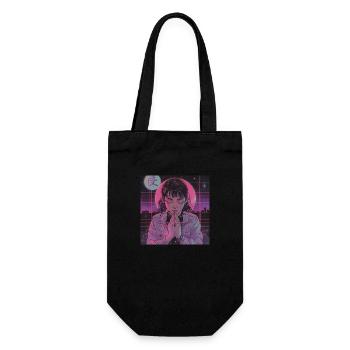 80er Jahre Anime Mädchen beruhigender hochwertiger Modedruck - Geschenkbeutel für Flaschen - Schwarz - Vorne