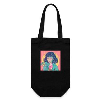 80s anime girl calming high quality fashion print - Gift Bag for Bottles - black - Front