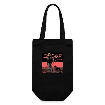 80er Jahre Anime Typ beruhigender hochwertiger Modedruck - Geschenkbeutel für Flaschen - Schwarz - Vorne