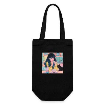 80s anime girl calming high quality fashion print - Gift Bag for Bottles - black - Front
