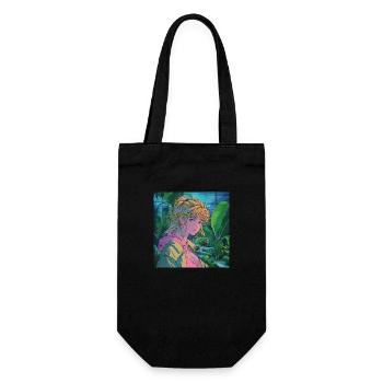 80er Jahre Anime Mädchen beruhigender hochwertiger Modedruck - Geschenkbeutel für Flaschen - Schwarz - Vorne