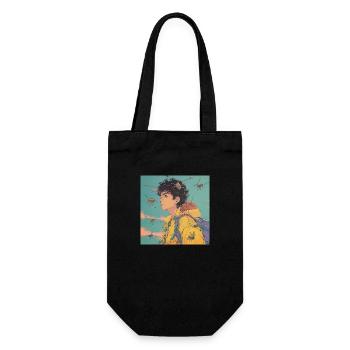 80er Jahre Anime Typ beruhigender hochwertiger Modedruck - Geschenkbeutel für Flaschen - Schwarz - Vorne