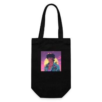 80er Jahre Anime Typ beruhigender hochwertiger Modedruck - Geschenkbeutel für Flaschen - Schwarz - Vorne