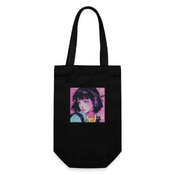 80er Jahre Anime Mädchen beruhigender hochwertiger Modedruck - Geschenkbeutel für Flaschen - Schwarz - Vorne