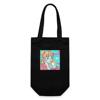 80er Jahre Anime Mädchen beruhigender hochwertiger Modedruck - Geschenkbeutel für Flaschen - Schwarz - Vorne