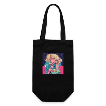 80er Jahre Anime Mädchen beruhigender hochwertiger Modedruck - Geschenkbeutel für Flaschen - Schwarz - Vorne