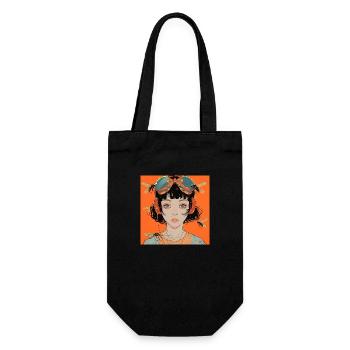 80er Jahre Anime Mädchen beruhigender hochwertiger Modedruck - Geschenkbeutel für Flaschen - Schwarz - Vorne