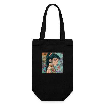 80s anime girl calming high quality fashion print - Gift Bag for Bottles - black - Front