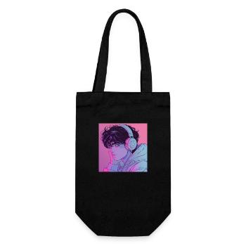 80er Jahre Anime Typ beruhigender hochwertiger Modedruck - Geschenkbeutel für Flaschen - Schwarz - Vorne