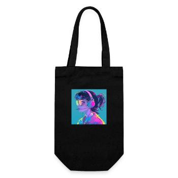 80s anime girl calming high quality fashion print - Gift Bag for Bottles - black - Front