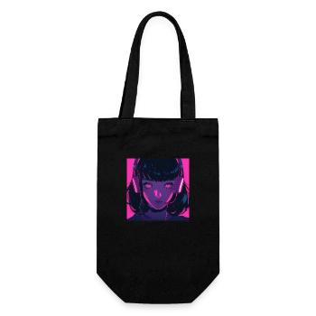 80er Jahre Anime Mädchen beruhigender hochwertiger Modedruck - Geschenkbeutel für Flaschen - Schwarz - Vorne