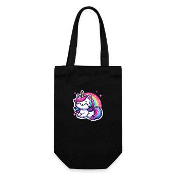 Regenbogen Einhorn Katze - Geschenkbeutel für Flaschen - Schwarz - Vorne