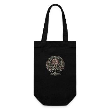 Lebensbaum-Rose Boho - Geschenkbeutel für Flaschen - Schwarz - Vorne