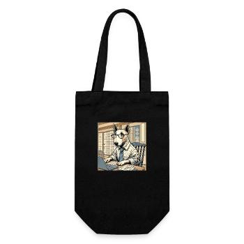 Bull Terrier at the Desk - Ukiyo-e Style - Gift Bag for Bottles - black - Front