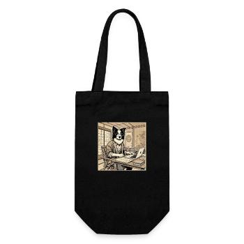 Border Collie at the Desk - Ukiyo-e Style - Gift Bag for Bottles - black - Front