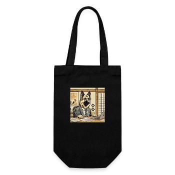 German Shepherd at the Desk - Ukiyo-e Style - Gift Bag for Bottles - black - Front