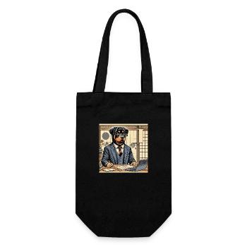 Rottweiler at the Desk - Ukiyo-e Style - Gift Bag for Bottles - black - Front