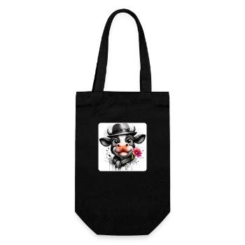 Kuh als Gentleman - Geschenkbeutel für Flaschen - Schwarz - Vorne