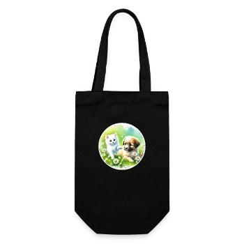 Dog and cat in harmony - Gift Bag for Bottles - black - Front