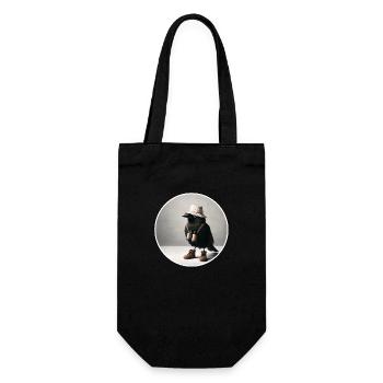 Amsel mit Fernglas, Zeitungshut und Schuhe - Geschenkbeutel für Flaschen - Schwarz - Vorne
