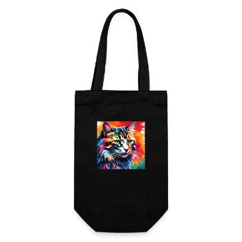 Bunte Katze - Geschenkbeutel für Flaschen - Schwarz - Vorne