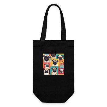 Mops Collage - Geschenkbeutel für Flaschen - Schwarz - Vorne