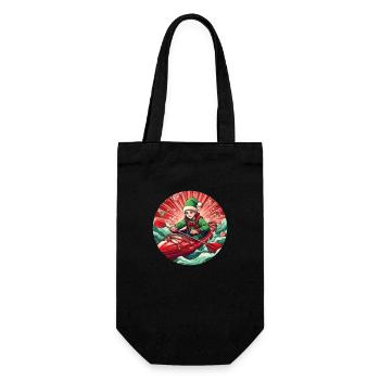 Weihnachtself Beim Kajakfahren - Geschenkbeutel für Flaschen - Schwarz - Vorne