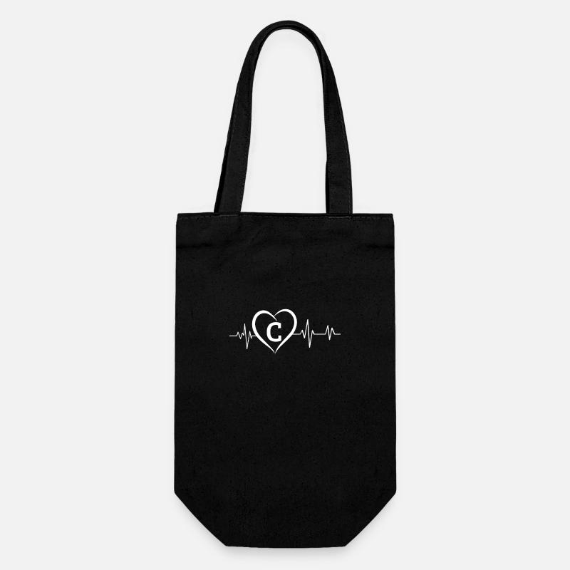 Hjärtslag bokstaven C - Presentpåse för flaskor - svart