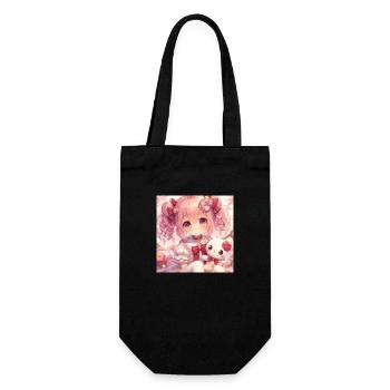 Little girl with her Japanese anime doll - Gift Bag for Bottles - black - Front