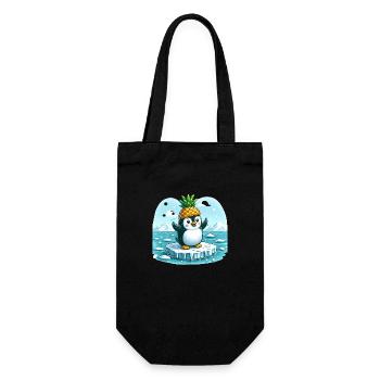 Witziger Pinguin mit Ananas auf Eisscholle - Geschenkbeutel für Flaschen - Schwarz - Vorne