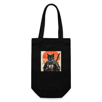 Katze Samurai Japan Ukiyo-E - Geschenkbeutel für Flaschen - Schwarz - Vorne