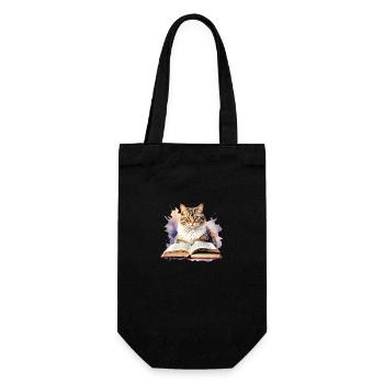 Katze mit Buch - Geschenkbeutel für Flaschen - Schwarz - Vorne