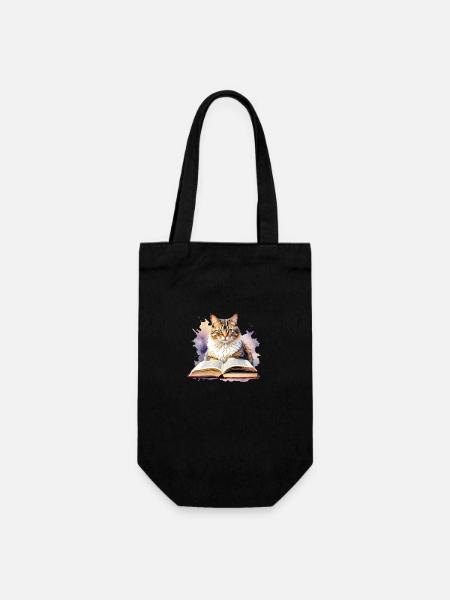 Chat avec livre - Sac à bouteille - noir