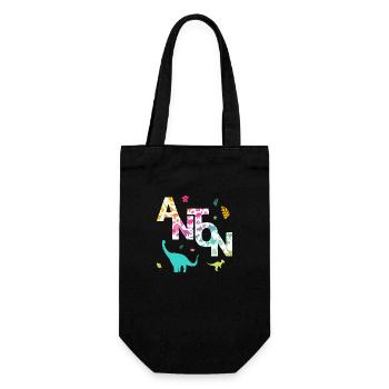 ANTON - Schöner Jungen Name mit Dinosaurier - Geschenkbeutel für Flaschen - Schwarz - Vorne