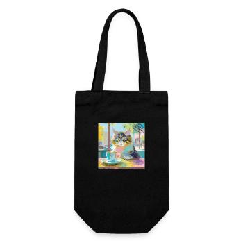 The Coffee Cat - Geschenkbeutel für Flaschen - Schwarz - Vorne