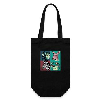 Pop-art Tiere Affe Zebra Frosch Känguru Halloween - Geschenkbeutel für Flaschen - Schwarz - Vorne
