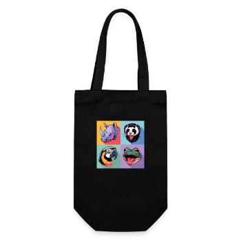 Pop-art Nashorn Papagei Frosch Beutelratte bunt - Geschenkbeutel für Flaschen - Schwarz - Vorne