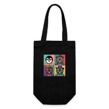Pop-art cool Pinguin Bär Biber Salamander bunt - Geschenkbeutel für Flaschen - Schwarz - Vorne