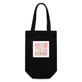 Watercolour Wildflowers on Pink - Gift Bag for Bottles - black - Front