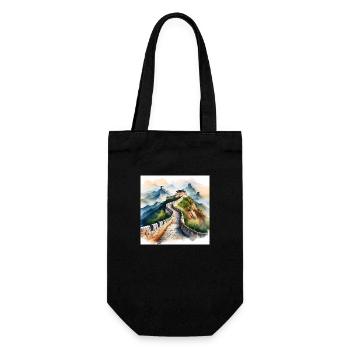 Colourful Great Wall of China Scenic Illustration - Gift Bag for Bottles - black - Front
