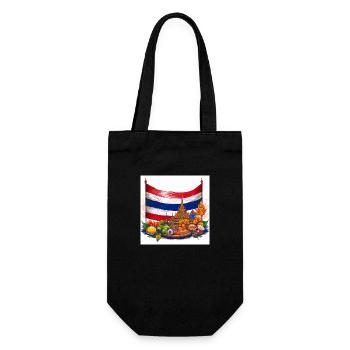 Thailand Flag with Temple and Cuisine Design - Gift Bag for Bottles - black - Front