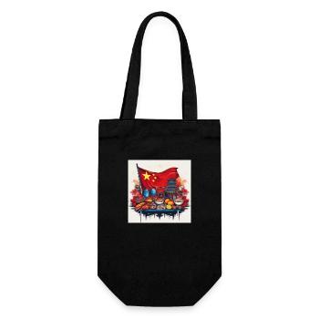 Chinese Cultural Feast with Flag Design - Gift Bag for Bottles - black - Front