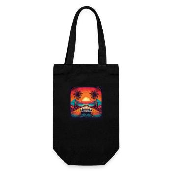 Retro Classic Car Sunset Drive Illustration - Gift Bag for Bottles - black - Front