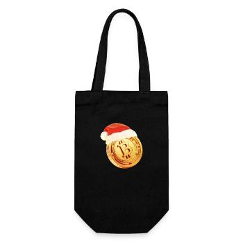 Weihnachtliches Bitcoin Design – Krypto Weihnachts - Geschenkbeutel für Flaschen - Schwarz - Vorne